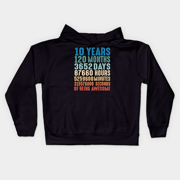 10 Years Old 10th Birthday Vintage Retro 120 Months Tshirt Kids Hoodie by Tisine